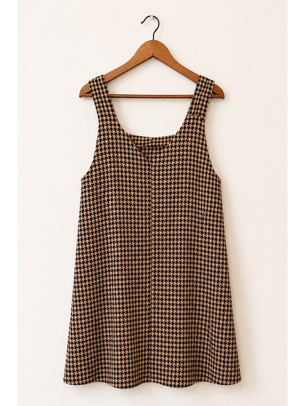 Women's Houndstooth Sleeveless Shift Dress Brown Cream  A-Line Size 1X Academia